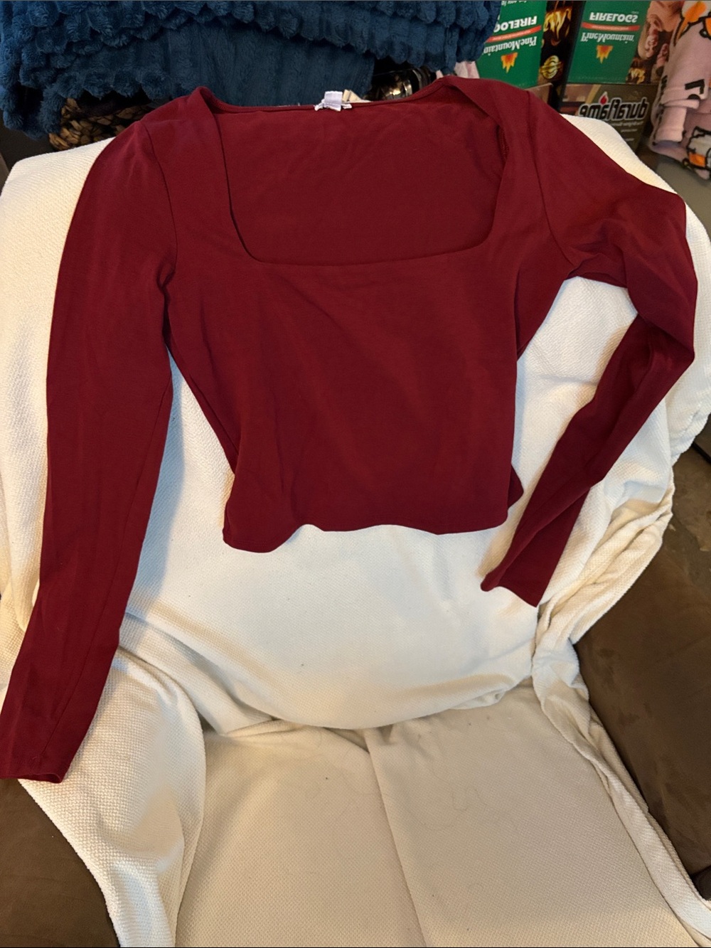 Garage Long Sleeve Square Neck Crop Top - Wine